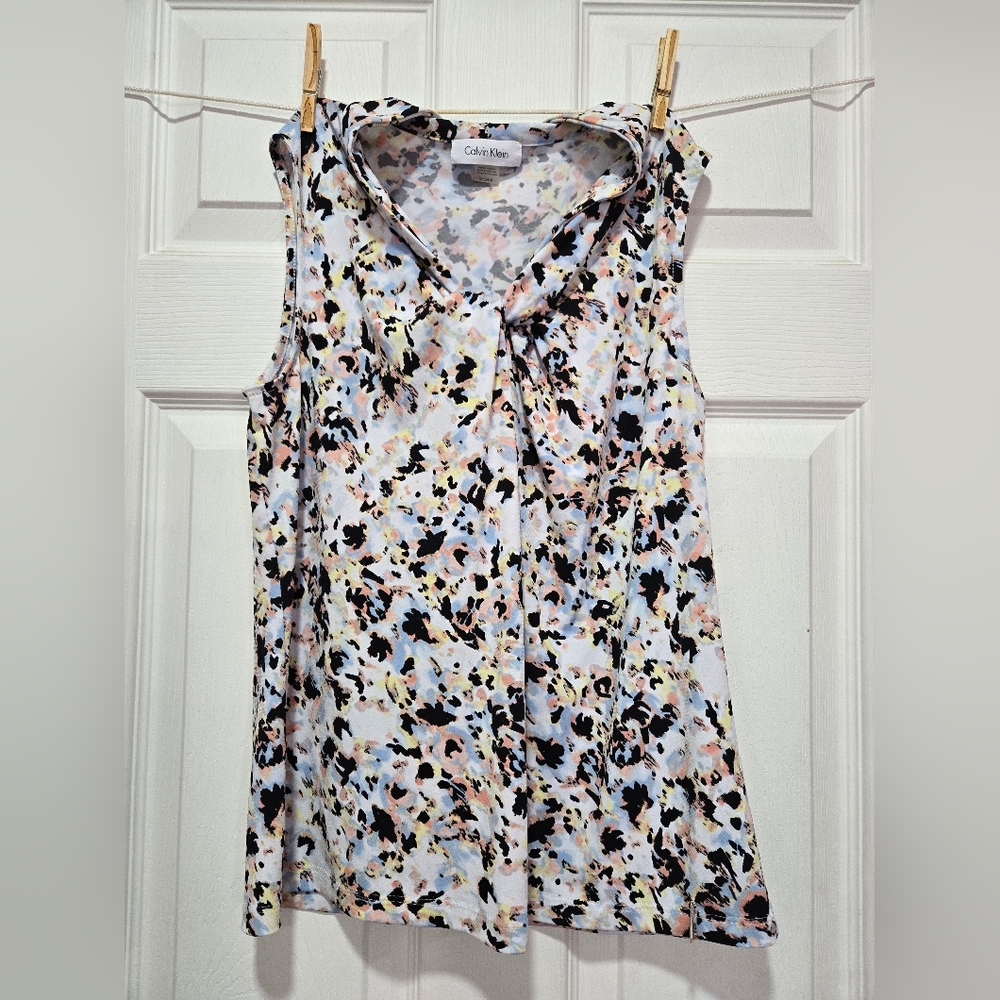 Calvin Klein Animal / Flower Knotted Neck Top / S / Polyester